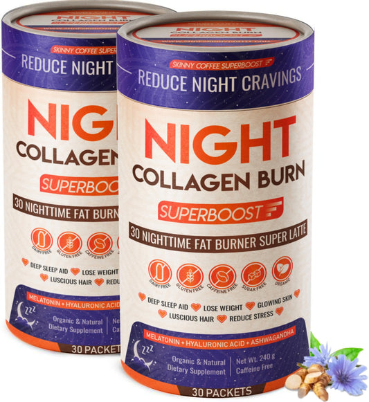 Night Collagen Burn bottle on white background