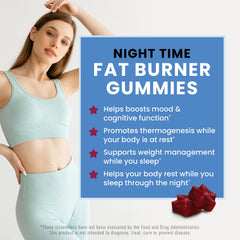 Gummies arranged with a moon-themed background to highlight nighttime metabolism
