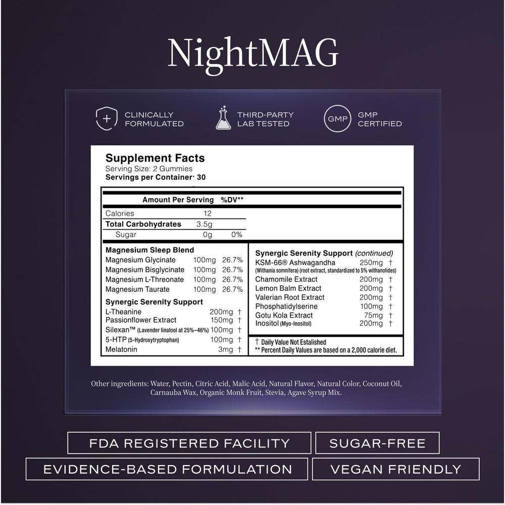 depiction of KSM-66 Ashwagandha, melatonin, and phosphatidylserine ingredients