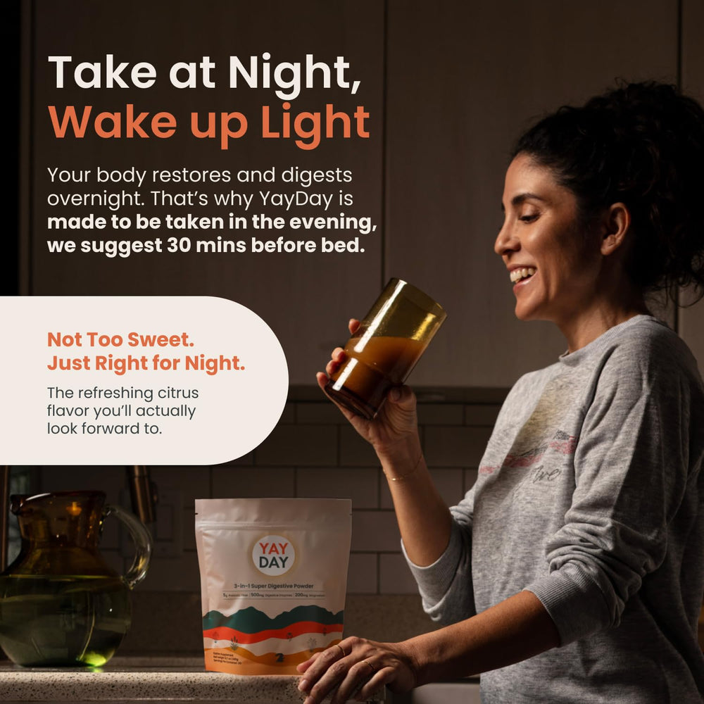 Hero image of nighttime fiber powder jar with scoop