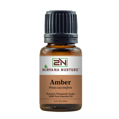 Nirvana Nurture Amber Essential Oil bottle with label
