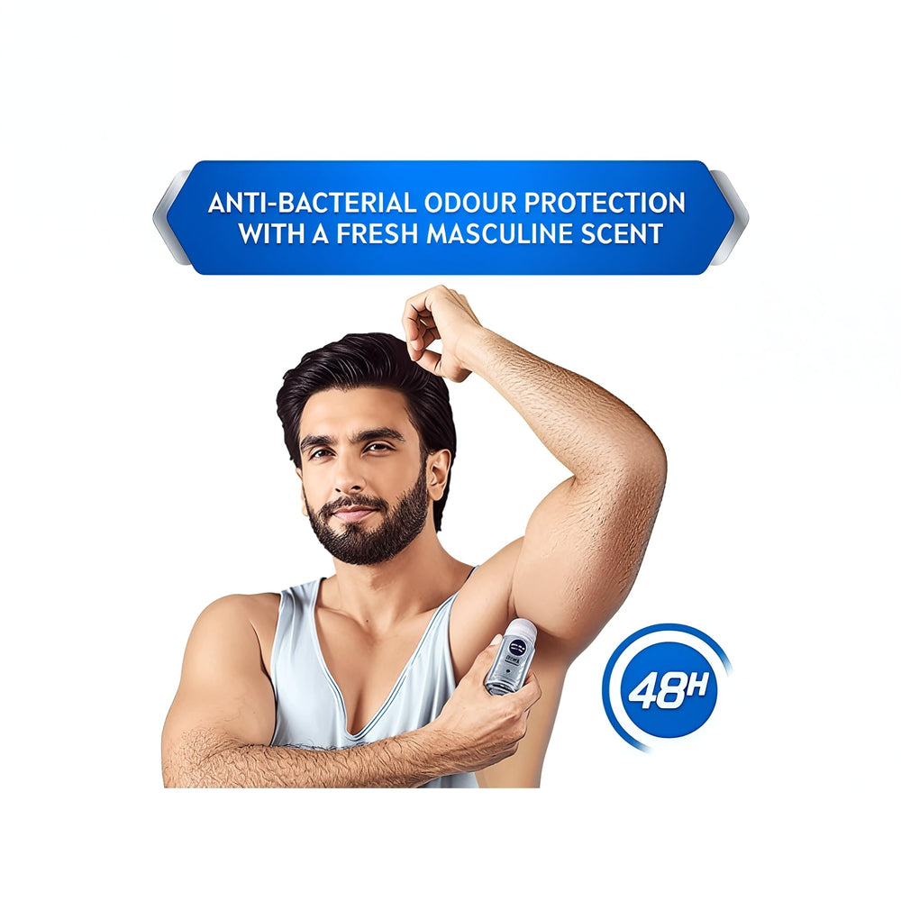 NIVEA Men Silver Protect roll-on application steps, easy daily routine.