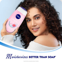 NIVEA shower gel silky foam during application suggests gentle daily cleansing.
