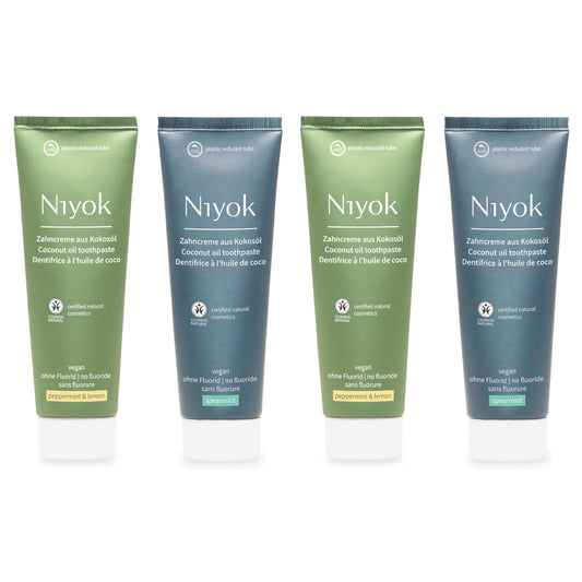 Main product image: Niyok fluoride-free coconut oil toothpaste 4-pack with Peppermint Lemon and Spearmint