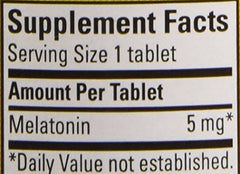 Back of Nm Melatonin 5mg 90-count bottle showing directions