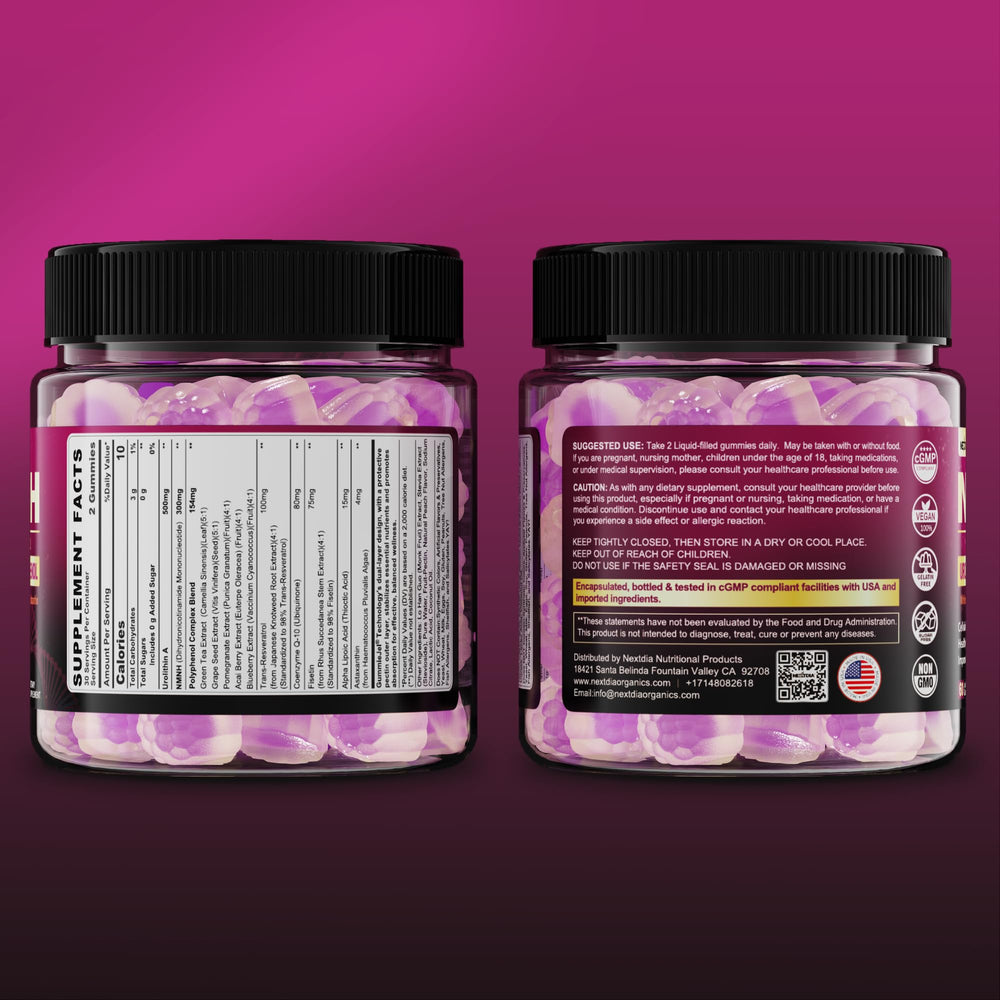 NMNH Gummies peach flavor sugar-free package image