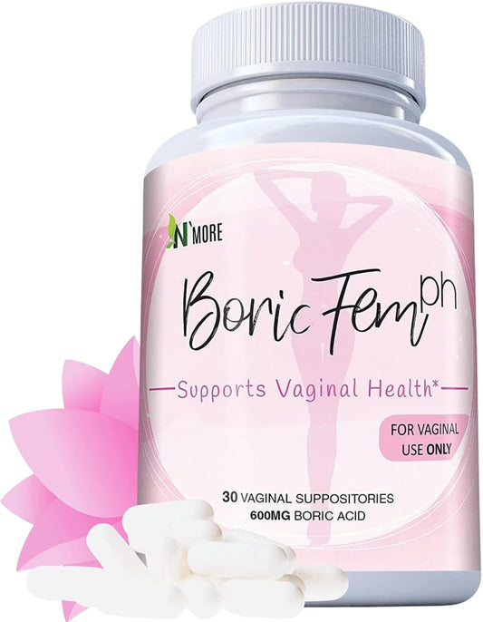 N'More Boricfem box front showing USA-made vaginal health support