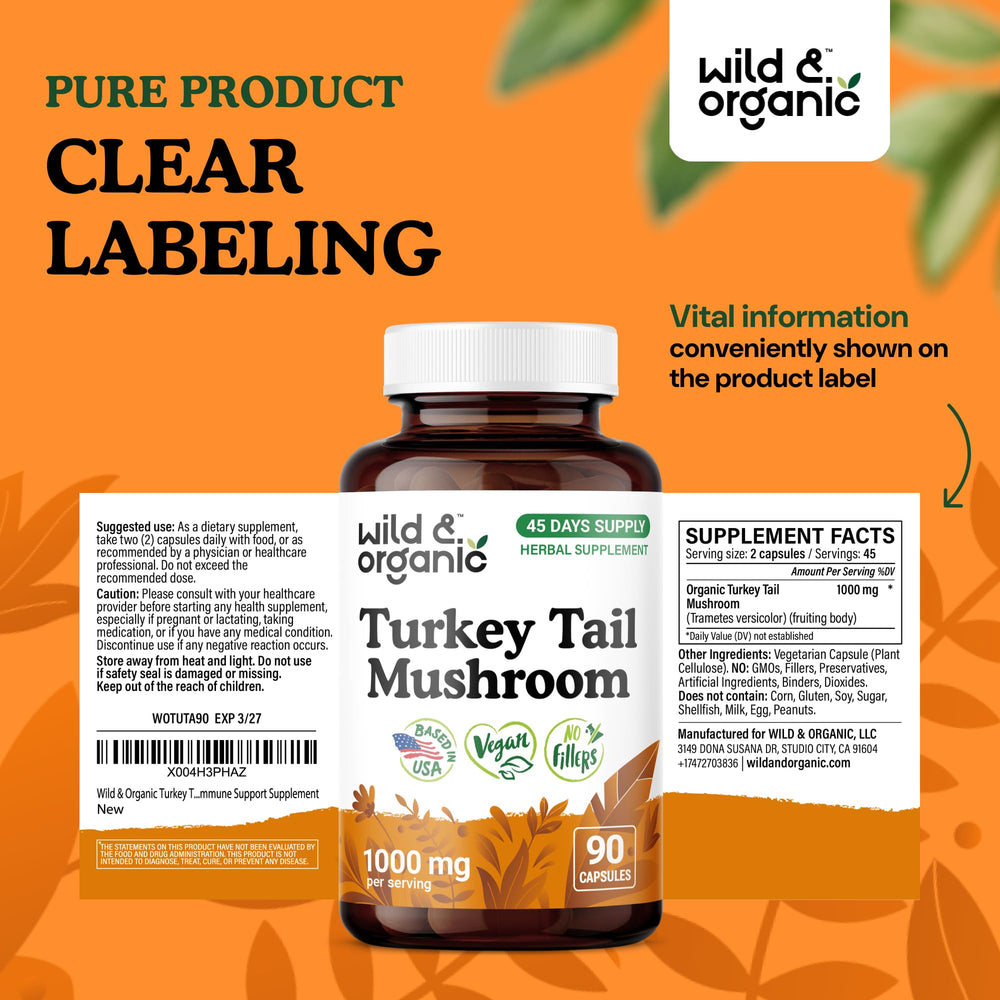 No fillers; vegan formula Turkey Tail capsules