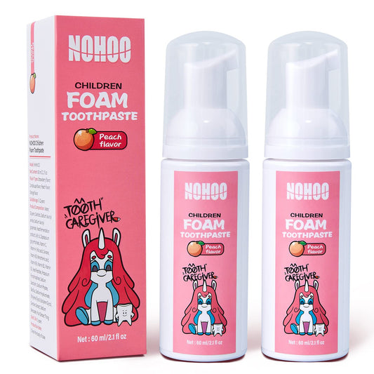 Front view of NOHOO Kids Peach Flavour Fluoride-Free Foam Toothpaste