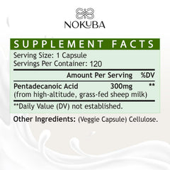 Nokuba Pentadecanoic Acid capsules close-up highlighting compact daily dose.