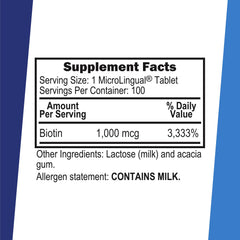 Non-GMO Biotin MicroLingual tablets gluten-free and sugar-free