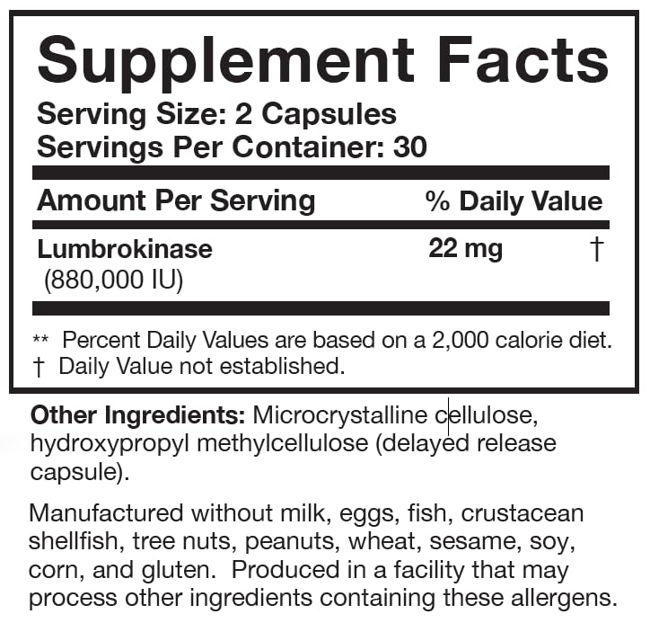 Non-GMO and dairy-free lumbrokinase supplement