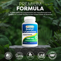 Non-GMO and gluten-free label for Best Naturals Acetyl L-Carnitine