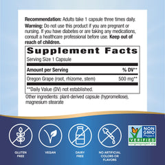 Non-GMO Project Verified Oregon Grape supplement label