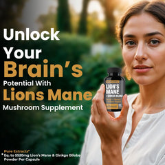 Close-up of Lions Mane and Ginkgo Biloba ingredients
