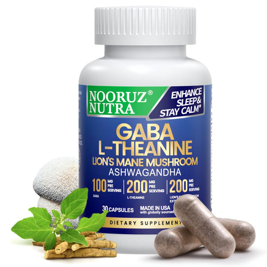 Front view of NOORUZ Lions Mane Mushroom Supplement bottle with 30 capsules