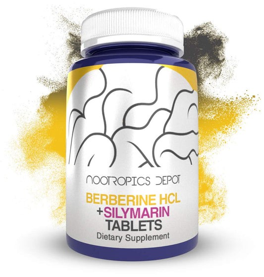 Bottle of Nootropics Depot Berberine HCL + Silymarin capsules — 60 count