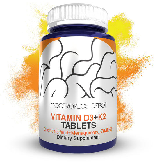 Nootropics Depot Vitamin D3 + K2 with Vitamin C tablets bottle, 365-count, 125µg (5000 IU) – hero