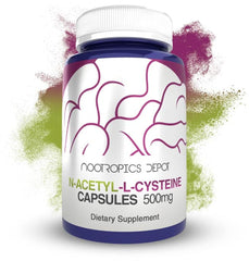 Nootropics Depot NAC 500mg capsules on front bottle label for wellness