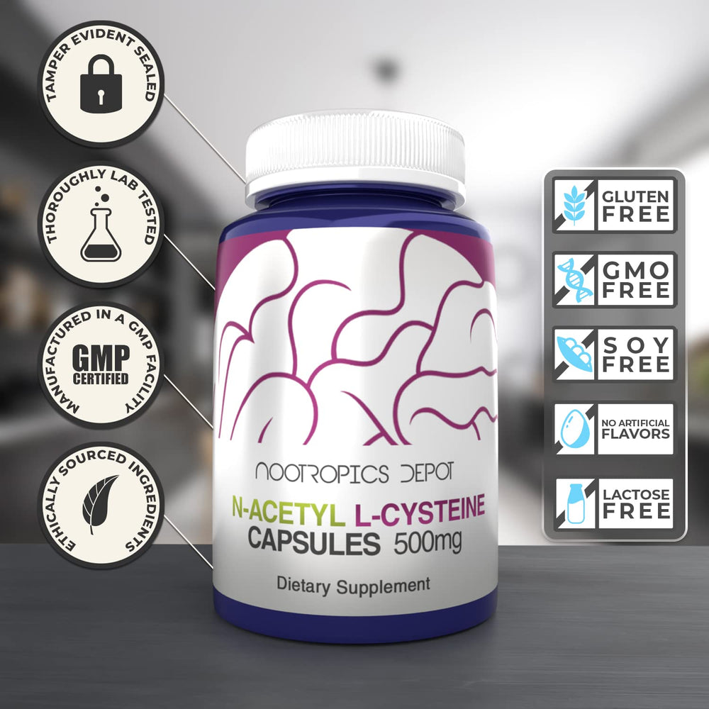 NAC capsules outside bottle on white background for easy view