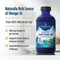 Sustainability and purity seals on Nordic Naturals Cod Liver Oil packaging