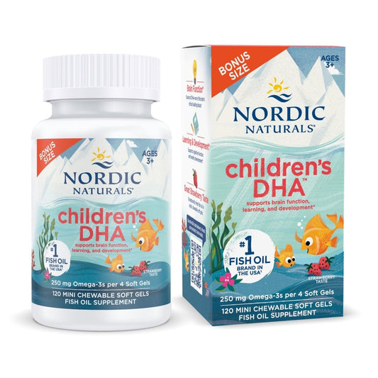 Nordic Naturals Children's DHA Strawberry bottle with 120 mini chews