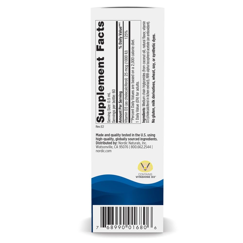Close-up of Nordic Naturals Vitamin D3 Liquid 1 oz bottle