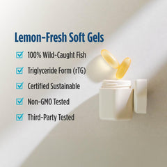 Close-up of lemon-flavored omega-3 soft gels