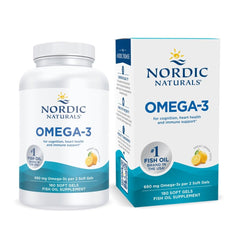 Front label of Nordic Naturals Omega-3 Lemon 180 soft gels bottle