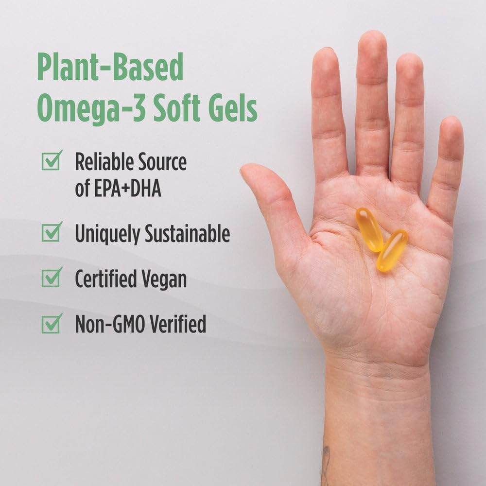 Nordic Naturals Plant-Based Omega bottle paired with a meal for convenient daily routine