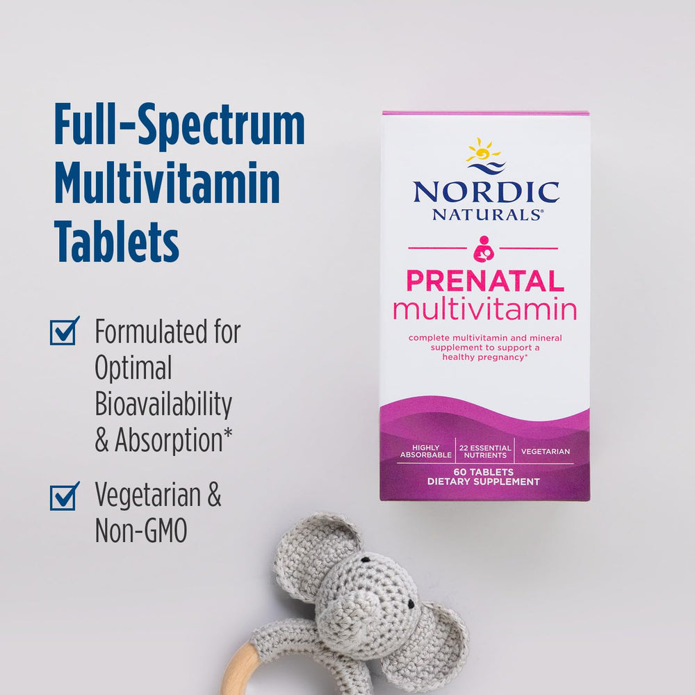 Nordic Naturals Prenatal Multivitamin packaging emphasizes non GMO gluten and dairy free