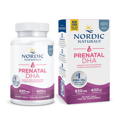 Close-up of Nordic Naturals Pro Prenatal DHA unflavored 90 soft gels label