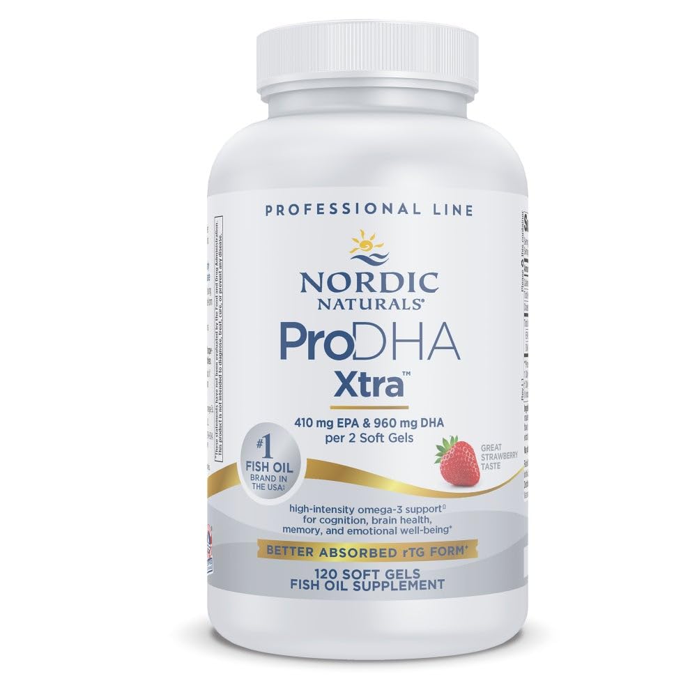 Nordic Naturals ProDHA 1000 strawberry bottle for brain and mood support.