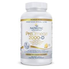 Nordic Naturals ProOmega 2000-D lemon bottle for daily heart, brain, and immune support.