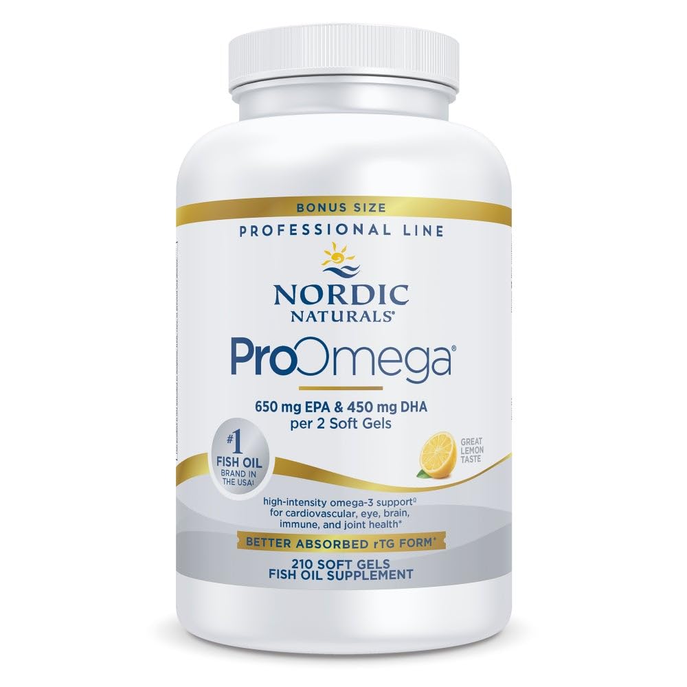 Bottle of Nordic Naturals ProOmega Lemon Flavor 210 soft gels, 1000 mg omega-3