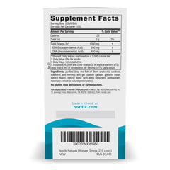 Nordic Naturals Ultimate Omega Lemon bottle label highlights non-GMO purity and gluten-free ingredients.