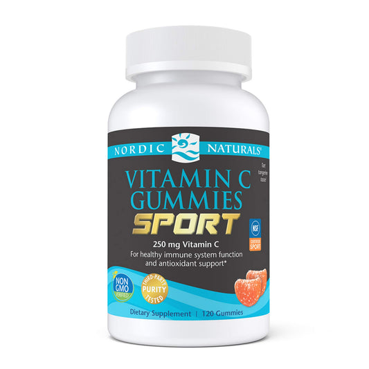 Bottle of Nordic Naturals Vitamin C Gummies Sport in Tart Tangerine flavor