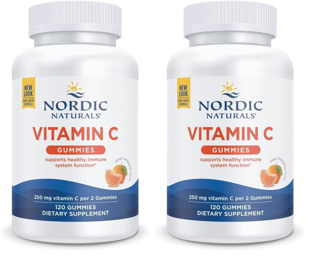 Nordic Naturals Vitamin C Gummies Tart Tangerine bottle on counter for immune support