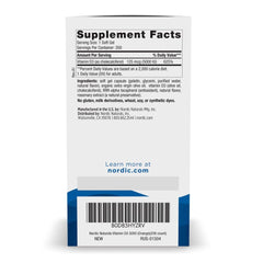 Product label for Nordic Naturals Vitamin D3 5000 IU Orange Mini Soft Gels