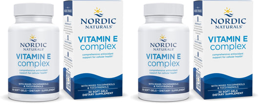 Nordic Naturals Vitamin E Complex unflavored bottle with 30 soft gels, pack of 2