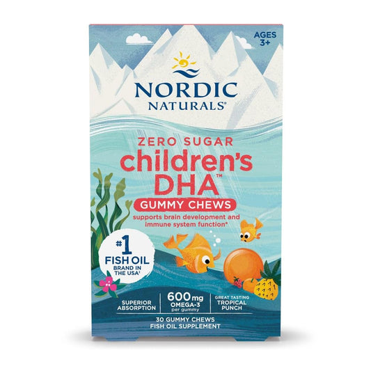 Front of Nordic Naturals Zero Sugar Children’s DHA Gummies Tropical Punch packaging