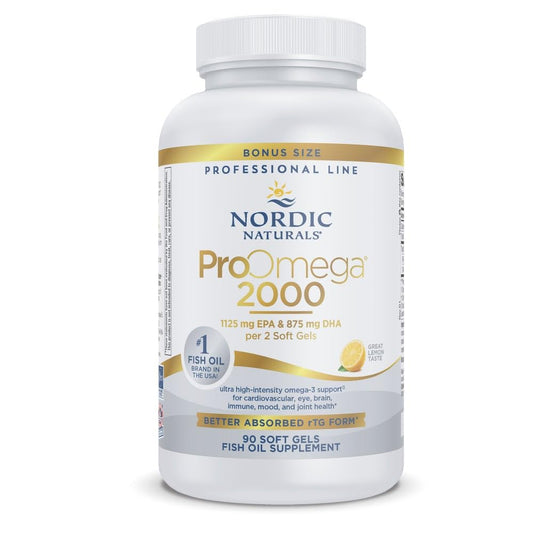 Bottle of Nordic Naturals ProOmega 2000 Lemon flavor with 90 soft gels