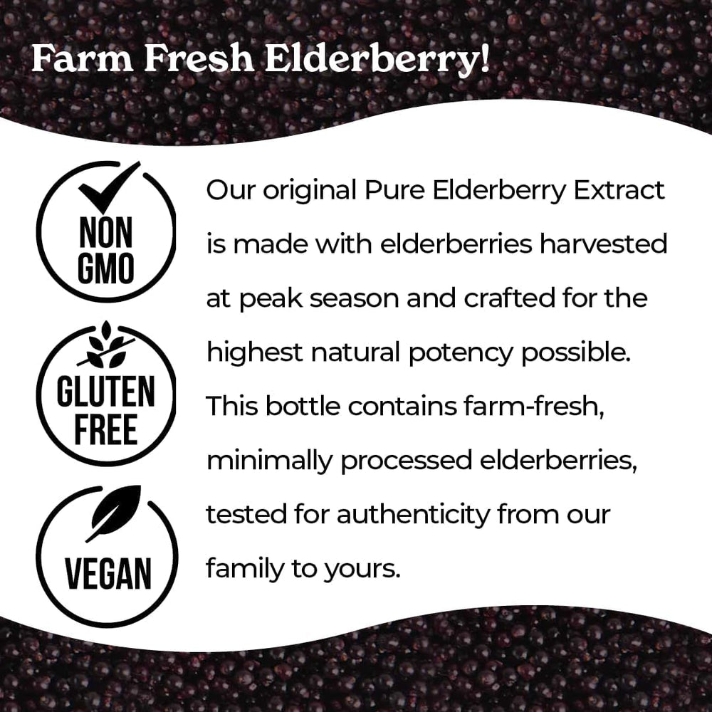 Two 8oz elderberry syrup bottles back view with nutrition info