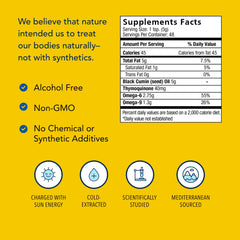 Nutrition facts panel on Black Seed Oil label