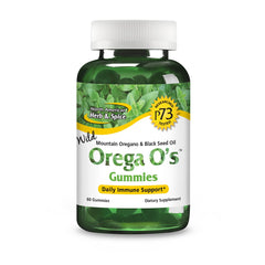 Bottle of North American Herb & Spice Orega O's gummies with wild oregano oil and black seed oil