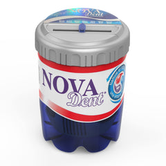 Novadent Soaking Bath Cleaning Container with Day Reminder lid on a bathroom counter
