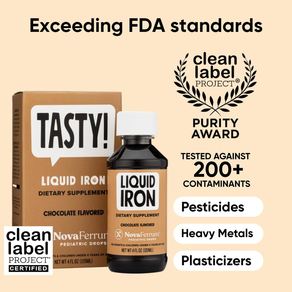 Chocolate-flavored NovaFerrum Tasty liquid iron supplement bottle