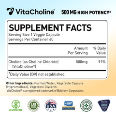 Front label of Novafun Choline 500mg supplement