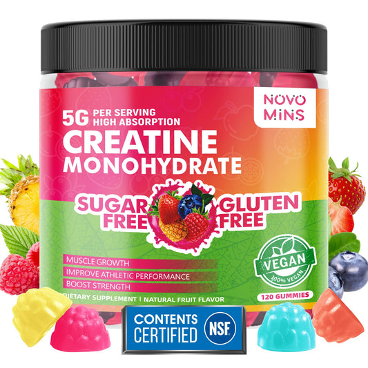 Front view of novomins Creatine Monohydrate Gummies bottle