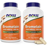 NOW Bromelain 500 mg bottle with 2 packs of 200 vegan capsules